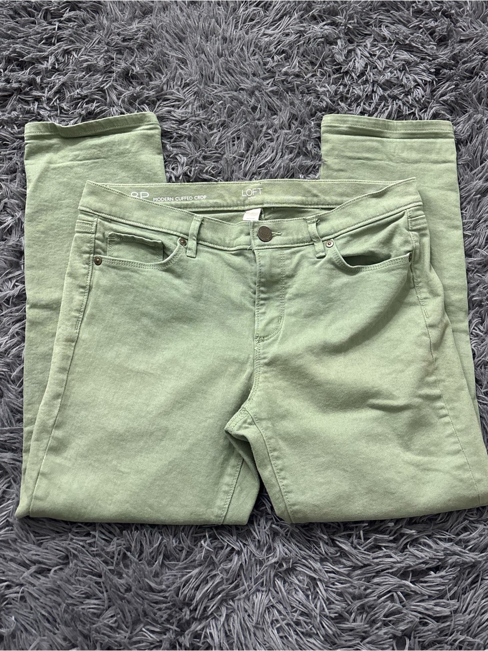 LOFT Olive Green Modern Cuffed Crop Denim Jeans Woman 8P